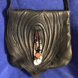 Vintage Pat Smiley black leather handbag w. beads